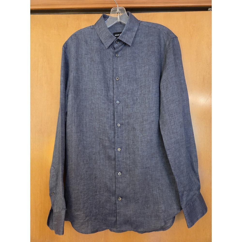 NEW! Giorgio Armani Men's 100% Linen Shirt Made In Italy Blue Size 39/15.5 $695